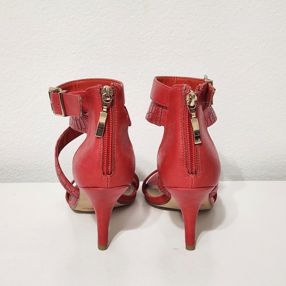 Xappeal Red Orange Strappy Shoes, Zip Back Buckle Kitten Heel, 6.5 - Picture 8 of 11
